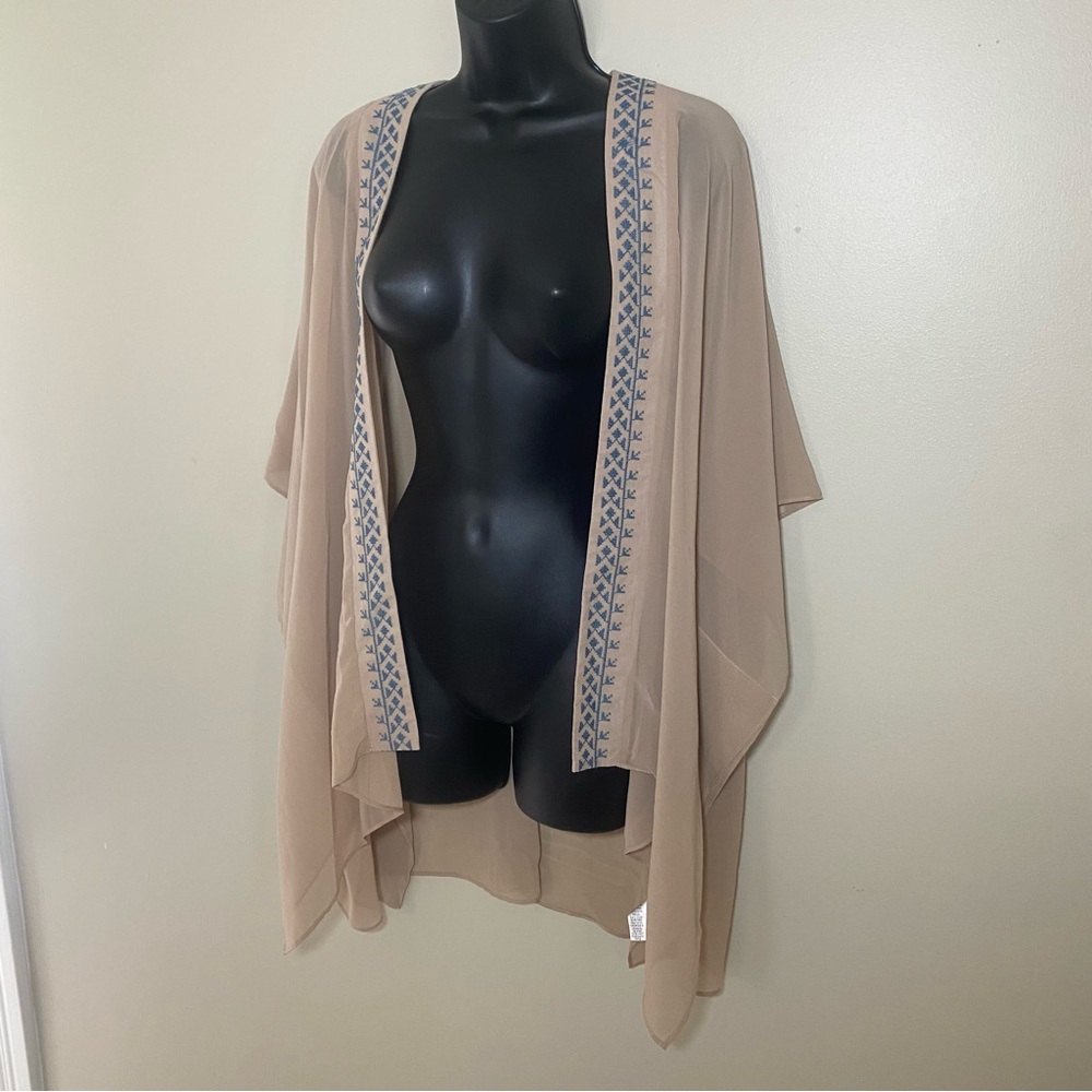 Ya Los Angeles Sheer Beige Cardigan Cover Up One Size